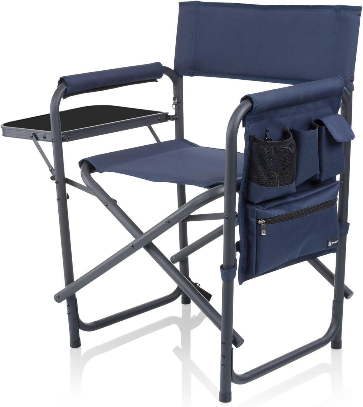 PICNIC TIME Lightweight Aluminum Sports Chair with Side Table and Armrest Caddy, Portable Folding Outdoor Camping Chair for Adults, Director Style Lawn Seating with Pockets and Carry Strap, Red