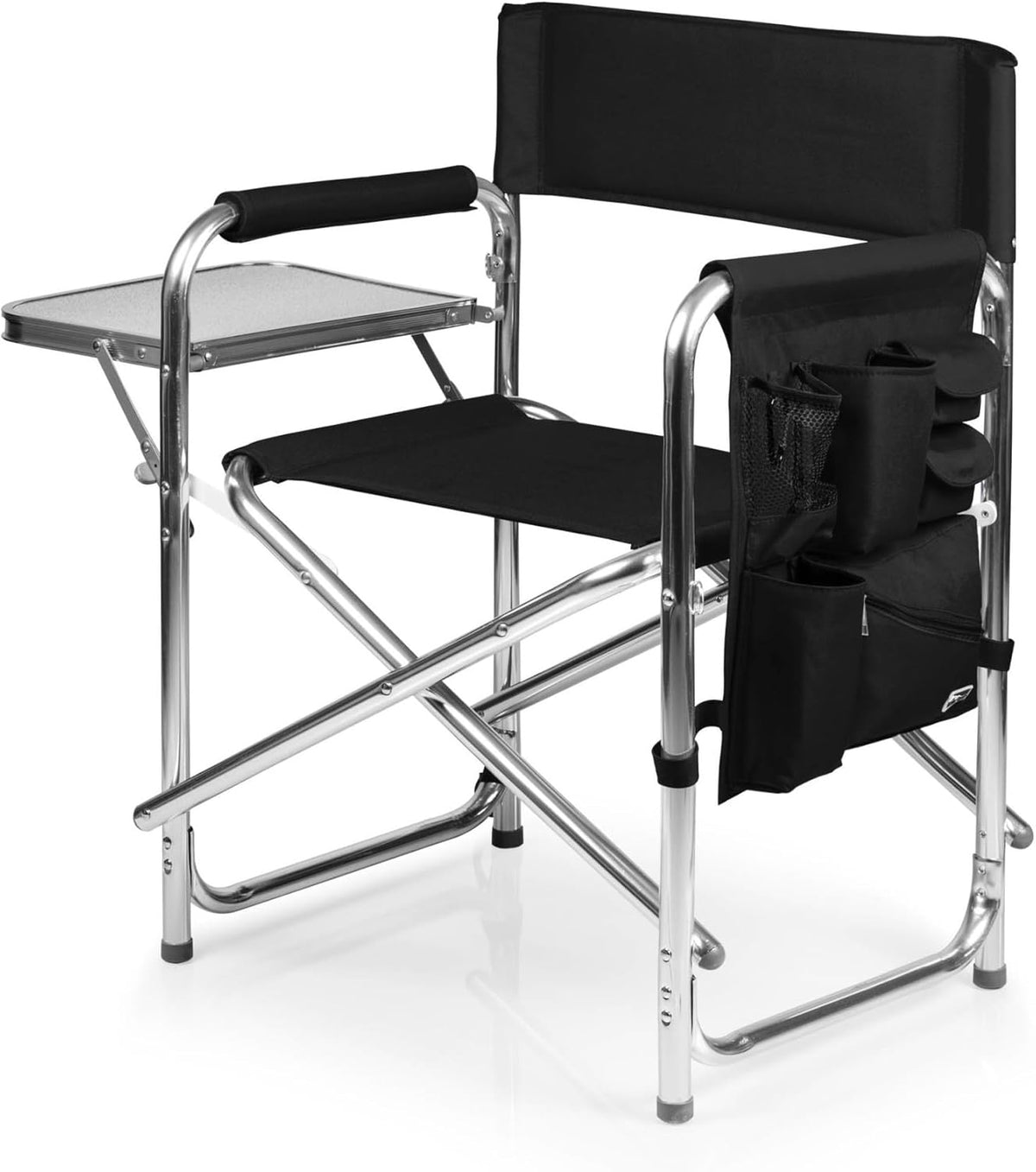 PICNIC TIME Lightweight Aluminum Sports Chair with Side Table and Armrest Caddy, Portable Folding Outdoor Camping Chair for Adults, Director Style Lawn Seating with Pockets and Carry Strap, Red