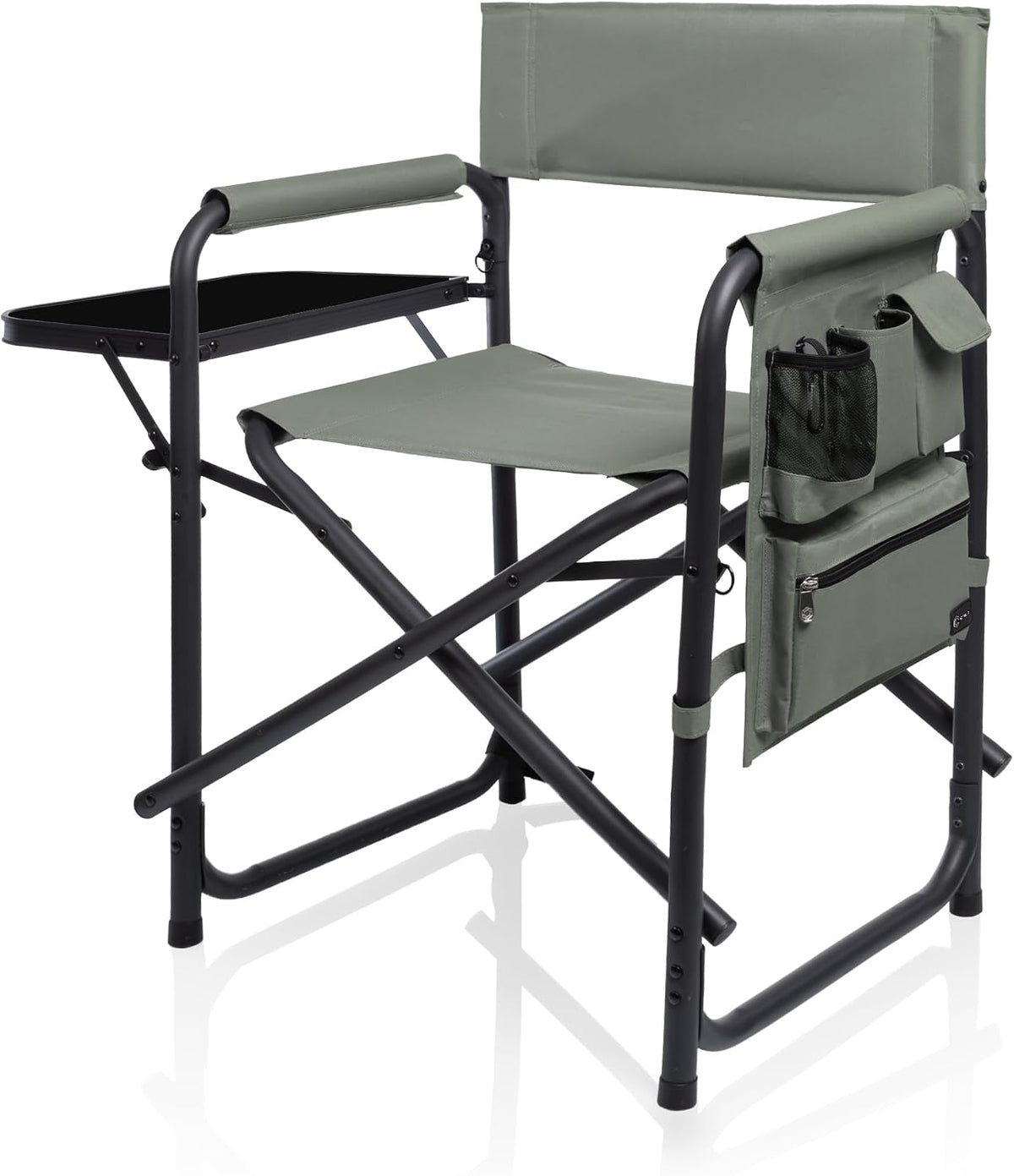 PICNIC TIME Lightweight Aluminum Sports Chair with Side Table and Armrest Caddy, Portable Folding Outdoor Camping Chair for Adults, Director Style Lawn Seating with Pockets and Carry Strap, Red