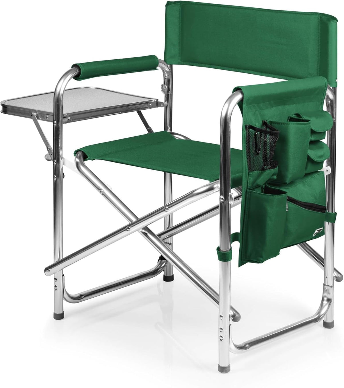 PICNIC TIME Lightweight Aluminum Sports Chair with Side Table and Armrest Caddy, Portable Folding Outdoor Camping Chair for Adults, Director Style Lawn Seating with Pockets and Carry Strap, Red