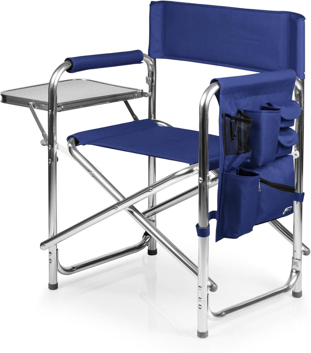 PICNIC TIME Lightweight Aluminum Sports Chair with Side Table and Armrest Caddy, Portable Folding Outdoor Camping Chair for Adults, Director Style Lawn Seating with Pockets and Carry Strap, Red
