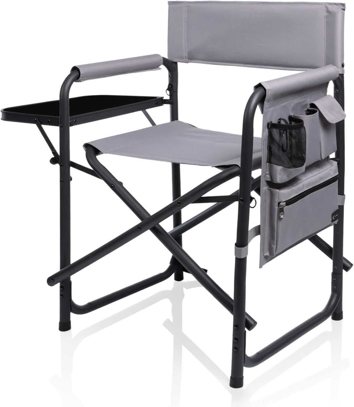 PICNIC TIME Lightweight Aluminum Sports Chair with Side Table and Armrest Caddy, Portable Folding Outdoor Camping Chair for Adults, Director Style Lawn Seating with Pockets and Carry Strap, Red