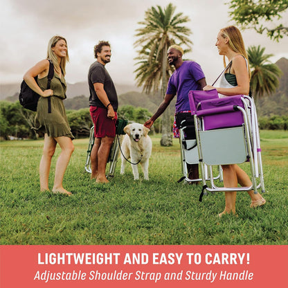 PICNIC TIME Lightweight Aluminum Sports Chair with Side Table and Armrest Caddy, Portable Folding Outdoor Camping Chair for Adults, Director Style Lawn Seating with Pockets and Carry Strap, Red