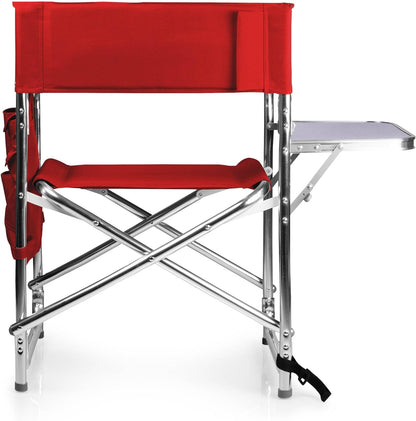 PICNIC TIME Lightweight Aluminum Sports Chair with Side Table and Armrest Caddy, Portable Folding Outdoor Camping Chair for Adults, Director Style Lawn Seating with Pockets and Carry Strap, Red