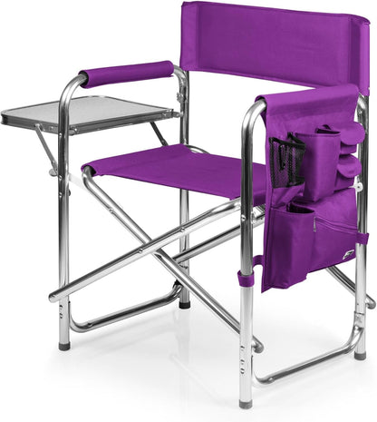 PICNIC TIME Lightweight Aluminum Sports Chair with Side Table and Armrest Caddy, Portable Folding Outdoor Camping Chair for Adults, Director Style Lawn Seating with Pockets and Carry Strap, Red