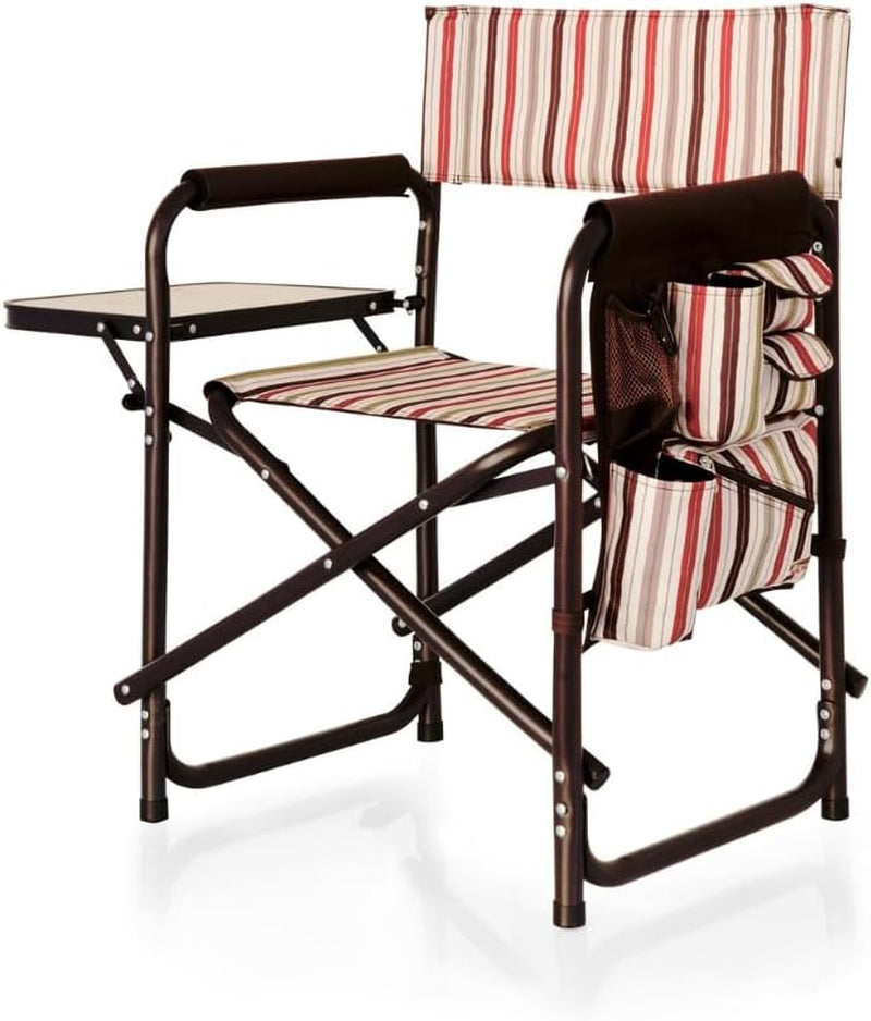 PICNIC TIME Lightweight Aluminum Sports Chair with Side Table and Armrest Caddy, Portable Folding Outdoor Camping Chair for Adults, Director Style Lawn Seating with Pockets and Carry Strap, Red