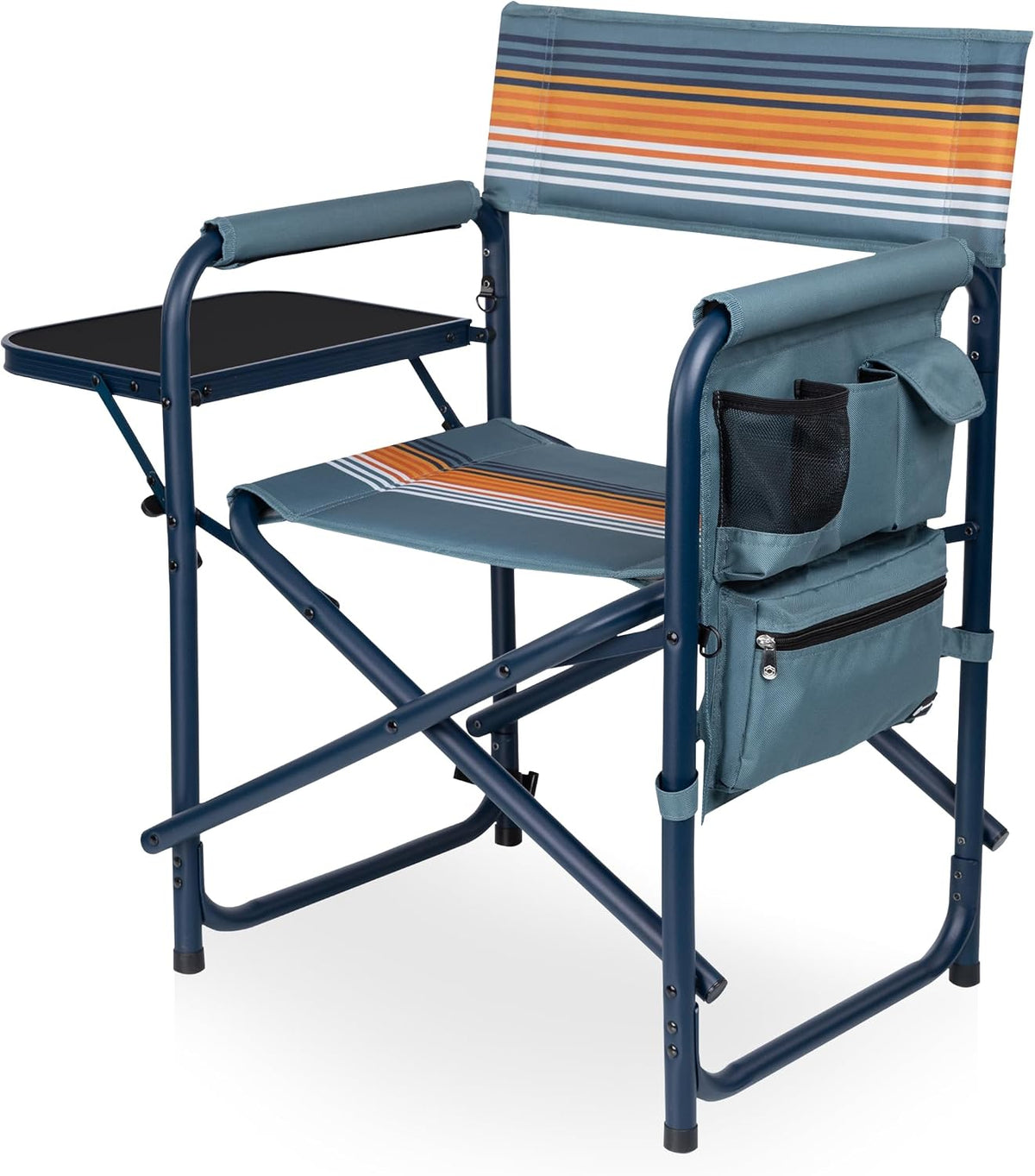 PICNIC TIME Lightweight Aluminum Sports Chair with Side Table and Armrest Caddy, Portable Folding Outdoor Camping Chair for Adults, Director Style Lawn Seating with Pockets and Carry Strap, Red